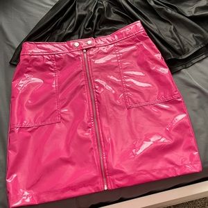 Hot Pink Leather Zip Up Skirt